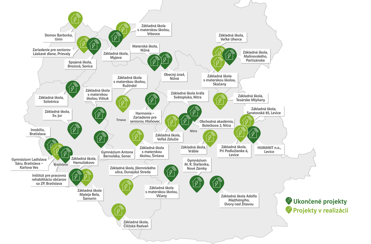 Mapa škôl a sociálnych zariadení poháňaných slnkom