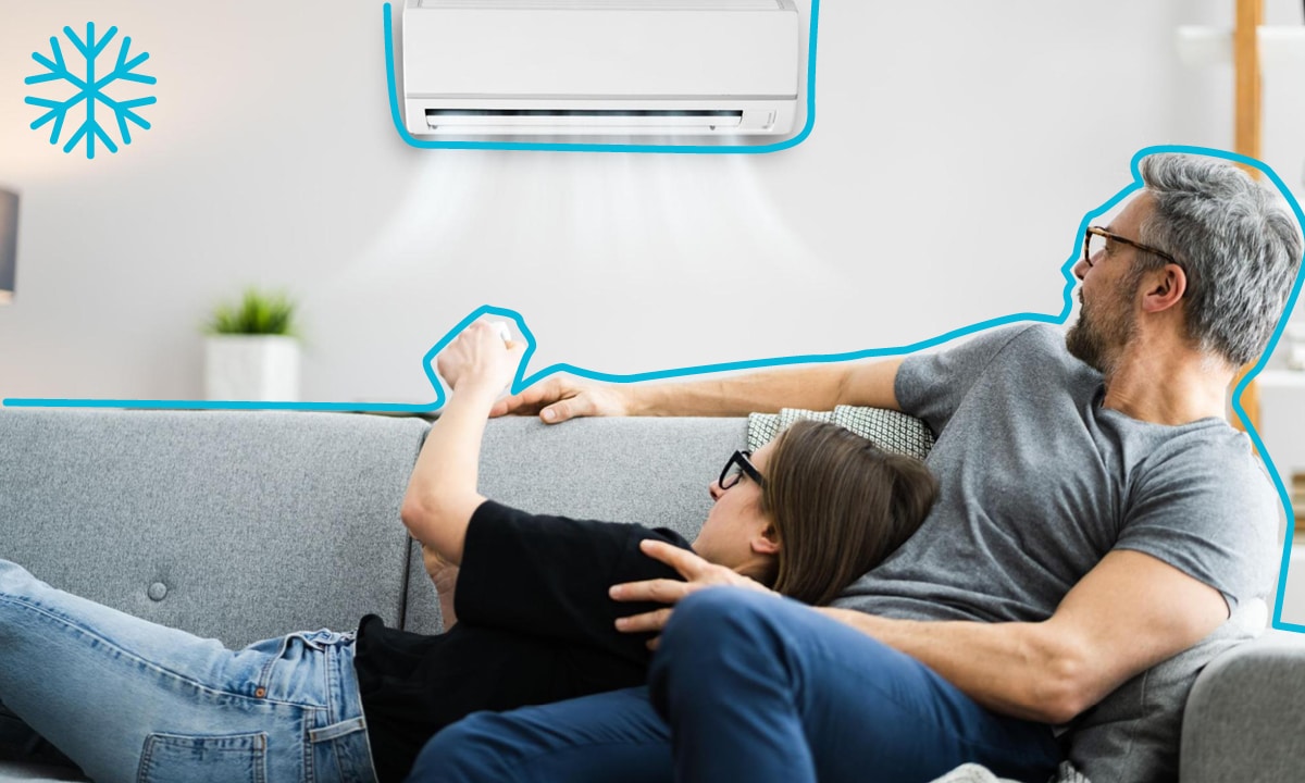 Muž so ženou sediaci pod klimatizácoiu od ZSE