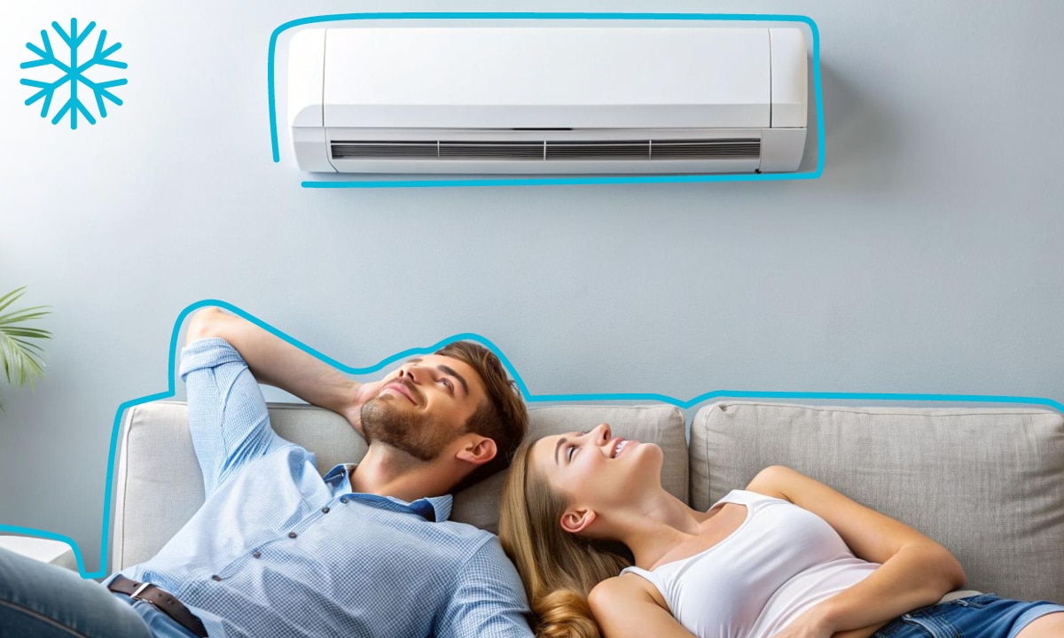 Muž a žena sediaci pod Samsung klimatizáciou.