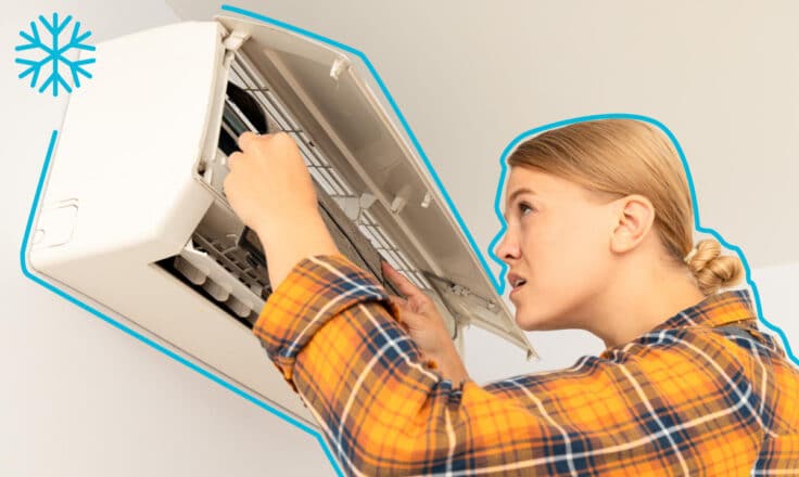 Žena opravujúca klimatizáciu v byte.