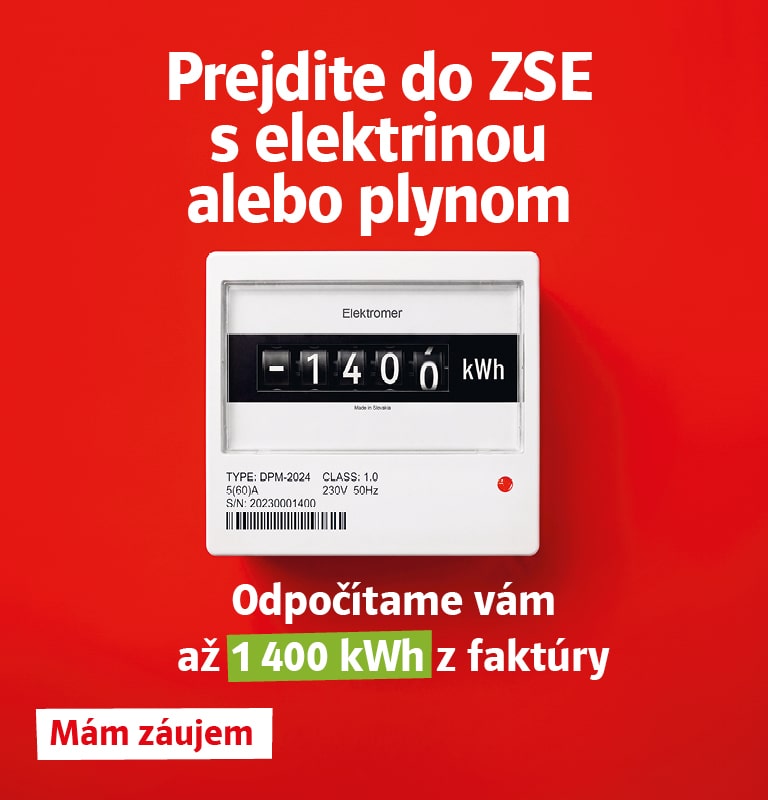 Prejdite do ZSE s elektrinou alebo plynom. Odpočítame vám až 1 400 kWh z faktúry. Mám záujem